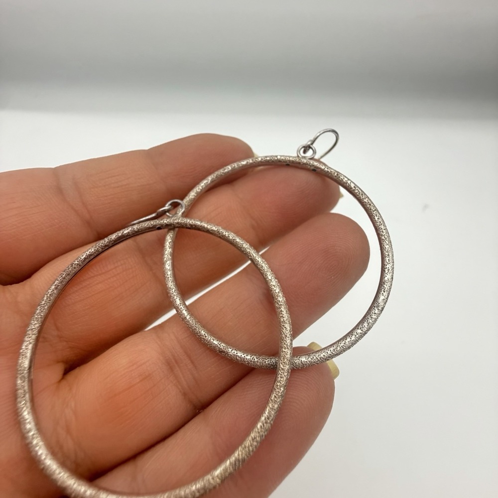 SU Sterling Silver Modernist Textured Hoops Women Large Silver Good Vintage